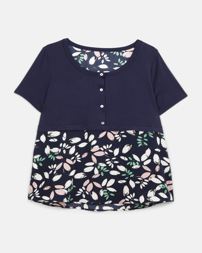 Front of a size 1X Violetta Mixed Media Top in Navy / White by Tua. | dia_product_style_image_id:207033